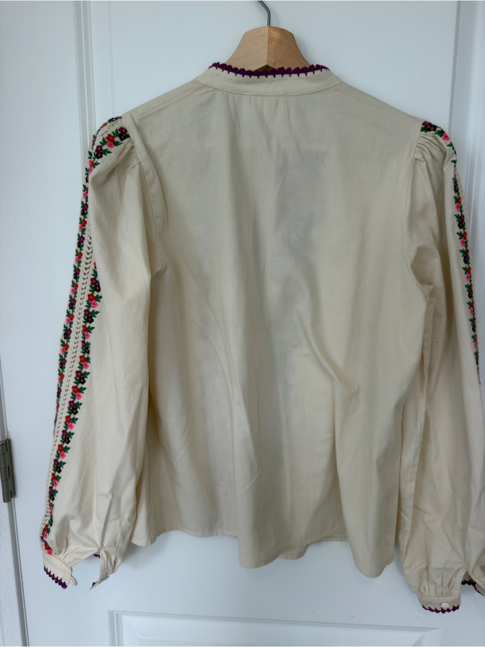 Sézane Cream Floral Embroidered Button-Up with Purple Trim Sidonia blouse - Picture 4 of 4